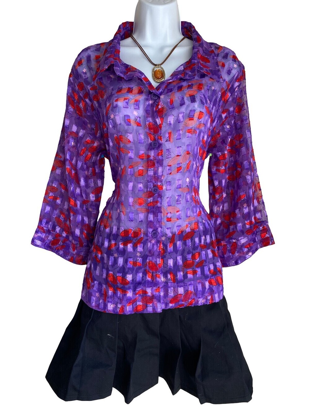 Vintage Young & Restofus Plus 2X Purple Red Button Up Blouse Whimsigoth Fall Top